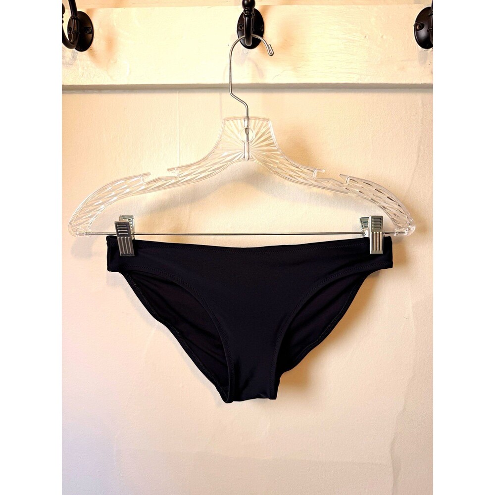 Aerie Black Solid Bikini Swim Bottom Fits like S Stretch Nylon Spandex